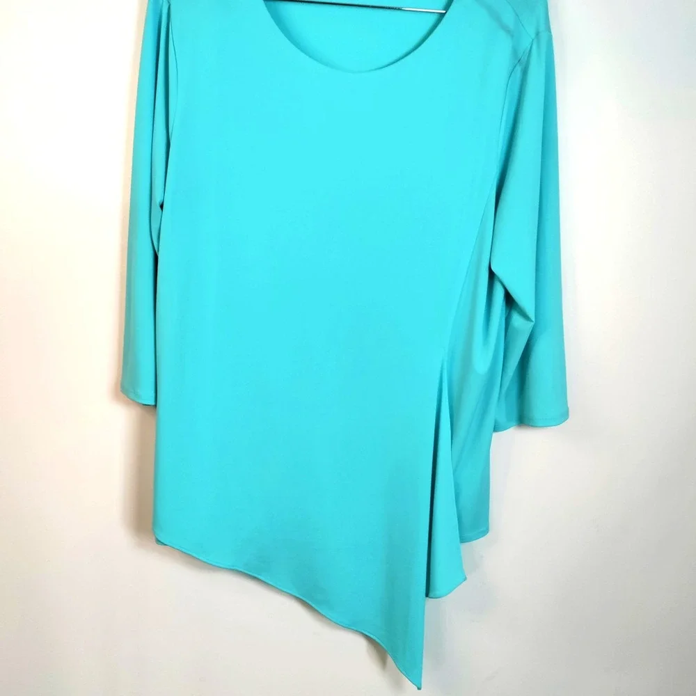 Chico's The Ultimate Tee Women Teal‎ 3 Liquid Knit Shark Hem Faux Wrap Lagun Y2K - Picture 4 of 12